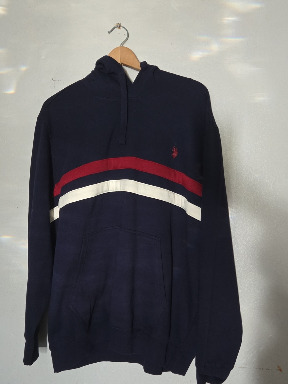 U.S. Polo Assn. Navy Hoodie with Red and White Stripes